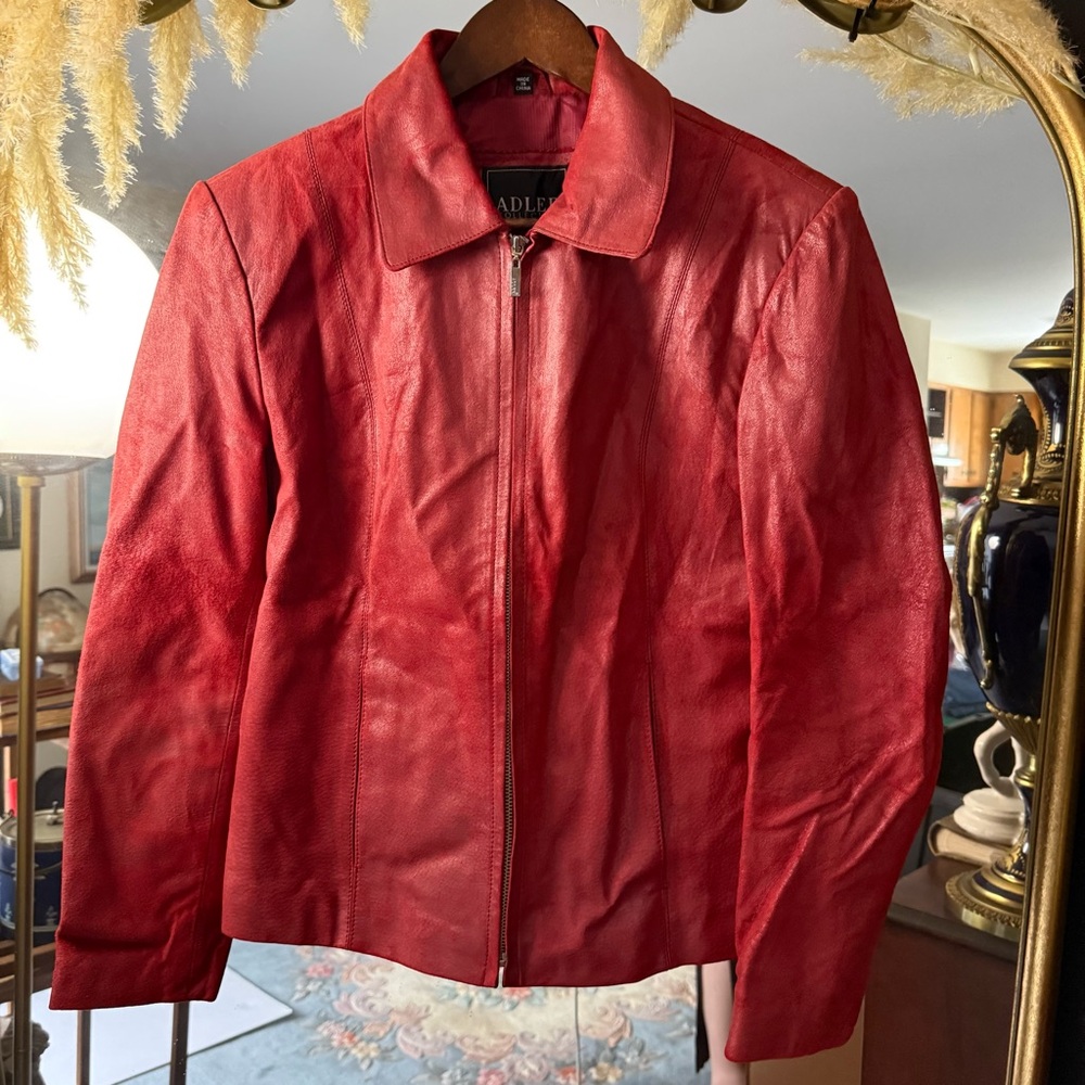 Adler Collection Women’s Red Genuine Leather Zipper Jacket Classic Stylish